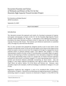 Ecosystem Function and Values of Wetlands and Waters of the U.S. for the Honolulu High-Capacity Transit Corridor Project Eric Guinther and Robert Bourke1 AECOS Consultants September 16, 2009