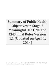 Summary of Public Health Objectives in Stage 2 Meaningful Use ONC and CMS Final Rules Version 1.1 (Updated on April 1, 2014)