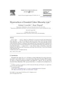 Journal of Pure and Applied Algebra – 217 www.elsevier.com/locate/jpaa Hypersurfaces of bounded Cohen–Macaulay type夡 Graham J. Leuschkea,∗ , Roger Wiegandb a Department of Mathematics, Syracuse Uni