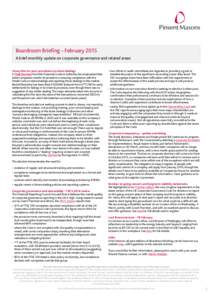 Sub-sub header  Boardroom Briefing – February 2015 A brief monthly update on corporate governance and related areas  Heavy fine for poor procedures on share dealings