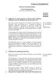 LC Paper No. CB[removed]Panel on Constitutional Affairs List of outstanding issues (position as at 16 December[removed]Proposed timing for