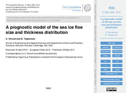 This discussion paper is/has been under review for the journal The Cryosphere (TC). Please refer to the corresponding final paper in TC if available. Discussion Paper  The Cryosphere Discuss., 9, 2955–2997, 2015