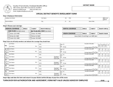 DISTRICT NAME  County of Sacramento, Employee Benefits Office 700 H Street, Room 4667, Sacramento, CA[removed]2020 Phone[removed]Fax