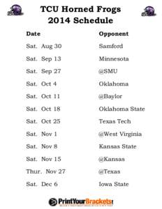 TCU Horned Frogs 2014 Schedule Date Opponent