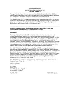 TRANSPORT CANADA MASTER MINIMUM EQUIPMENT LIST GLOBAL CHANGE 3 Transport Canada Master Minimum Equipment List (MMEL) Guidance Book Item 23.3 Cabin Service Interphone System (Flight Deck/Cabin and Cabin/Cabin), passenger 