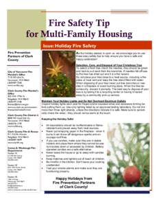 Fire Safety Tip for Multi-Family Housing Issue: Holiday Fire Safety Fire Prevention Partners of Clark County