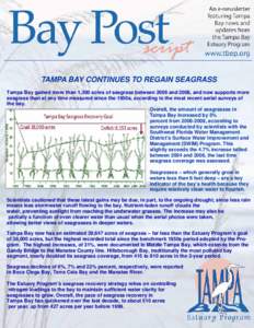 TAMPA BAY CONTINUES TO REGAIN SEAGRASS Tampa Bay gained more than 1,300 acres of seagrass between 2006 and 2008, and now supports more seagrass than at any time measured since the 1950s, according to the most recent aeri