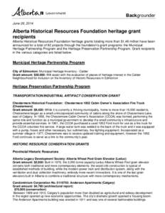 Microsoft Word - HeritageGrantsSpring2014_GrantRecipients_Backgrounder_20140821