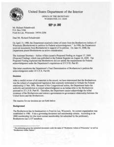 United States Department of the Interior OBACEOFTHESECRETARY WASHINGTON, D.C[removed]SEP