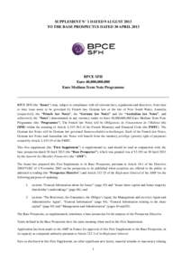 SUPPLEMENT N° 1 DATED 9 AUGUST 2013 TO THE BASE PROSPECTUS DATED 30 APRIL 2013 BPCE SFH Euro 40,000,000,000 Euro Medium Term Note Programme