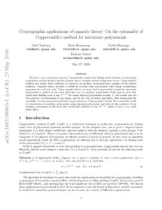 arXiv:1605.08065v1 [cs.CR] 25 MayCryptographic applications of capacity theory: On the optimality of Coppersmith’s method for univariate polynomials Ted Chinburg 