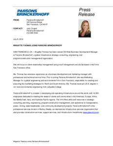 Press Release FROM: Parsons Brinckerhoff 303 Second Street