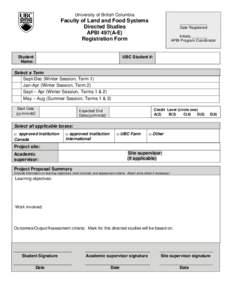 University of British Columbia  Faculty of Land and Food Systems Directed Studies APBI 497(A-E) Registration Form