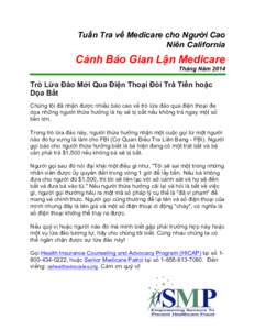 Tuần Tra về Medicare cho Người Cao Niên California Cảnh Báo Gian Lận Medicare Tháng Năm 2014