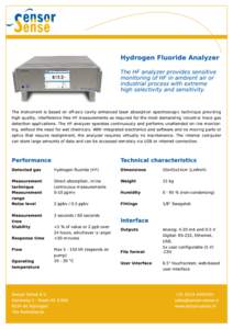 Hydrogen Fluoride Analyzer The HF analyzer provides sensitive monitoring of HF in ambient air or industrial process with extreme high selectivity and sensitivity. The instrument is based on off-axis cavity enhanced laser