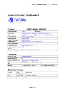 TARDis – Completion Report – V.1.1 – 05 Jul[removed]JISC DEVELOPMENT PROGRAMMES