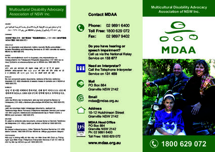 Multicultural Disability Advocacy Association of NSW Inc. Contact MDAA  Multicultural Disability Advocacy