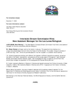 For immediate release: December 17, 2008 For more information, contact: Julie Maas, Public Relations Specialist[removed]Karin Stangl, Planning and Communication Director
