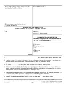 Attorney or Party Name, Address, Telephone & FAX Nos., State Bar No. & Email Address FOR COURT USE ONLY  Debtor(s) appearing without an attorney