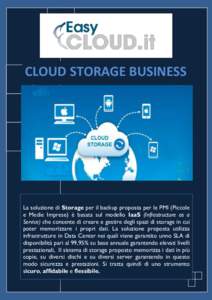 CLOUD STORAGE BUSINESS  La soluzione di Storage per il backup proposta per le PMI (Piccole e Medie Imprese) è basata sul modello IaaS (Infrastructure as a Service) che consente di creare e gestire degli spazi di storage