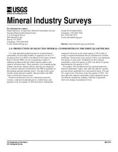 U.S. Production of Selected Mineral Commodities in the First Quarter 2014