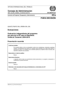 OFICINA INTERNACIONAL DEL TRABAJO  Consejo de Administración GB.309/PFA[removed].ª reunión, Ginebra, noviembre de 2010