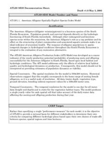 ATLSS SESI Documentation Sheet.  Draft v1.0 May 5, 2003 ATLSS SESI Model Number and Name AT.GS1.1. American Alligator Spatially-Explicit Species Index Model