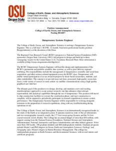 College of Earth, Ocean, and Atmospheric Sciences Oregon State University 104 CEOAS Admin Bldg  Corvallis, Oregon[removed]Tel: ([removed]  Fax: ([removed]  www.ceoas.oregonstate.edu  Position Announce