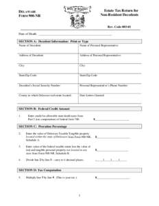 Estate Tax Return for Non-Resident Decedents DELAWARE FORM 900-NR