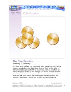 PRINT ‘N’ PLAY VERSION Treasure of Classic and Modern Puzzles Coin Puzzles