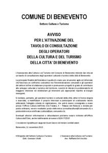 Microsoft Word - Avviso per attivazione Tavolo di consultazione operatori turistici e culturali definitivo.docx