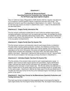 Attachment 1 California Air Resources Board Reporting Format for Production-Line Testing Results For Off-Road Large Spark-Ignition Engines Title 13, California Code of Regulations (CCR) Section 2437(d), requires manufact