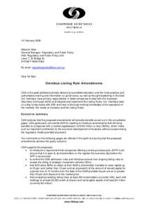 14 FebruaryMalcolm Starr General Manager, Regulatory and Public Policy ASX Regulatory and Public Policy Unit Level 7, 20 Bridge St