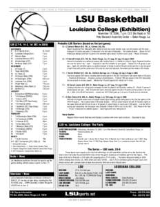 THE BRADY ERA | In 10th YEAR, 6 POSTSEASON TOURN., 3 WESTERN DIV. and 2 SEC TITLES; 2006 FINAL 4  LSU Basketball vs.  Louisiana College (Exhibition)