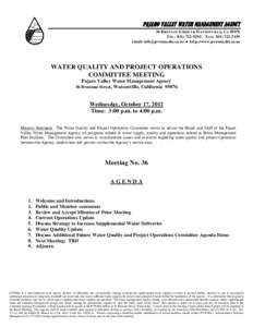 PAJARO VALLEY WATER MANAGEMENT AGENCY 36 BRENNAN STREET  WATSONVILLE, CATEL: FAX: email:   http://www.pvwma.dst.ca.us  WATER QUALITY AND PROJECT OPERATIONS