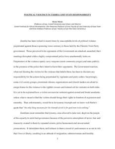 POLITICAL VIOLENCE IN ZAMBIA AND STATE RESPONSIBILITY Muna Ndulo (Professor of Law, Cornell University Law School, and Director Cornell Institute for African Development. Also Honorary Professor of Law, Faculty of Law Un