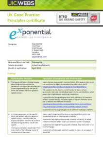 UK Good Practice Principles certificate Company:  Exponential
