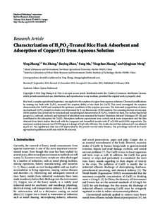 Characterization of 
	
		
			

			

			

			

		
	
-Treated Rice Husk Adsorbent and Adsorption of Copper(II) from Aqueous Solution