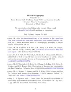 IES Bibliography Compiled by Karen Tracey, Mark Wimbush, Randy Watts and Maureen Kennelly Graduate School of Oceanography University of Rhode Island We strive to keep this bibliography current. Please email
