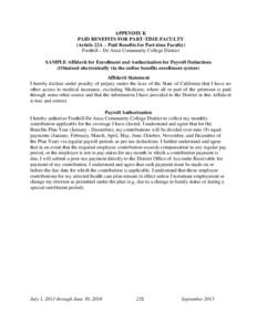 APPENDIX K PAID BENEFITS FOR PART-TIME FACULTY (Article 22A – Paid Benefits for Part-time Faculty) Foothill – De Anza Community College District SAMPLE Affidavit for Enrollment and Authorization for Payroll Deduction