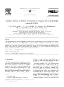 Available online at www.sciencedirect.com  Physica E[removed] – 377 www.elsevier.com/locate/physe  Electron-active cyclotron resonance in p-doped InMnAs in high