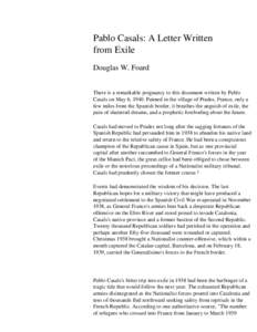 Pablo Casals: A Letter Written from Exile