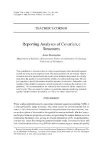 STRUCTURAL EQUATION MODELING, 7(3), 461–483 Copyright © 2000, Lawrence Erlbaum Associates, Inc. TEACHER’S CORNER  Reporting Analyses of Covariance