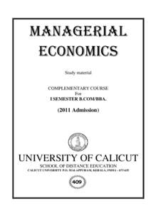 MANAGERIAL ECONOMICS Study material COMPLEMENTARY COURSE For