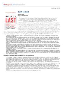 Reading Guide  Built to Last By Jim Collins ISBN:  