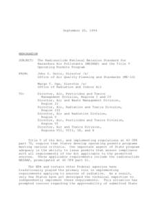 September 20, 1994  MEMORANDUM SUBJECT:  The Radionuclide National Emission Standard for