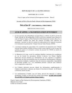 Page 1 of 2  REPUBLIQUE DE LA GUINEE-BISSAU MINISTERE DE LA SANTE Projet d’Appui au Plan National de Développement Sanitaire – Phase II