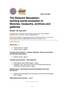 ISSNThe Network Newsletter: tackling social exclusion in libraries, museums, archives and galleries
