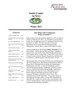 Austin County Ag News Winter 2012 In This Issue TAHC Traceability Rulepg 2
