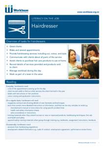 www.workbase.org.nz  Literacy on the job: Hairdresser Overview of tasks for hairdressers